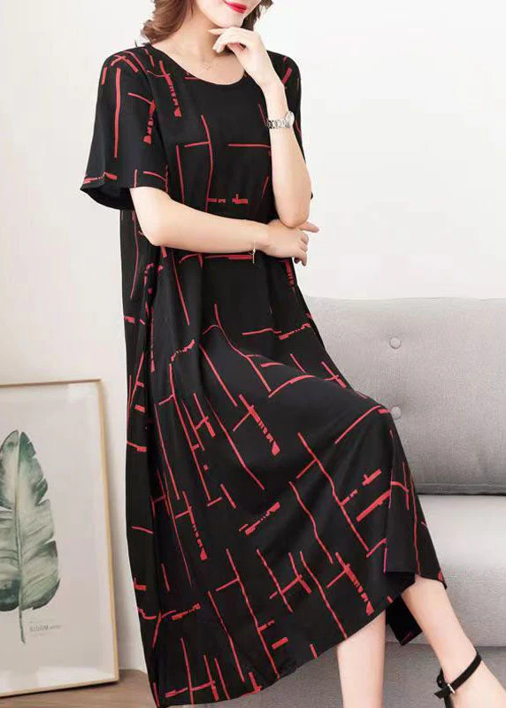 Stylish Black O Neck Striped Patchwork Cotton Dresses Summer - Image 3