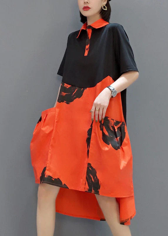 Stylish black Orange button Peter Pan Collar shirt Dresses Spring - Image 3