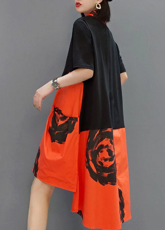Stylish black Orange button Peter Pan Collar shirt Dresses Spring - Image 4