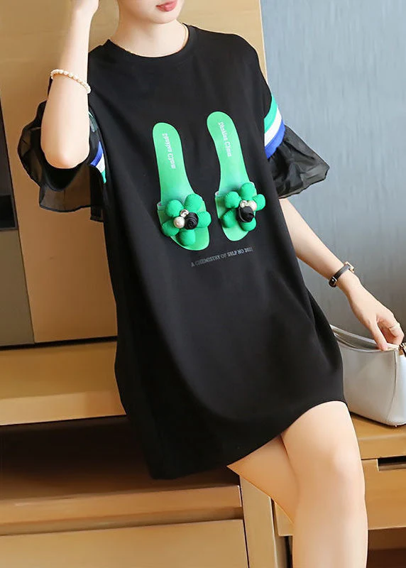 Stylish Black Original Design Patchwork Ruffles Cotton Mini Dresses Summer - Image 2