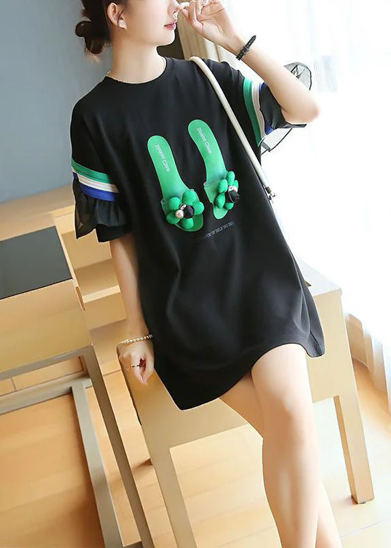 Stylish Black Original Design Patchwork Ruffles Cotton Mini Dresses Summer - Image 3