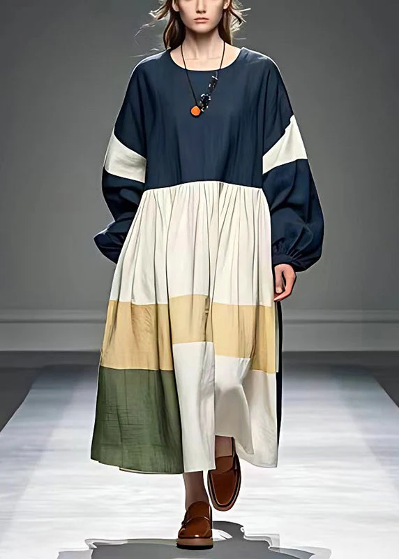 Stylish Black Oversized Patchwork Linen Robe Dresses Fall - Image 2