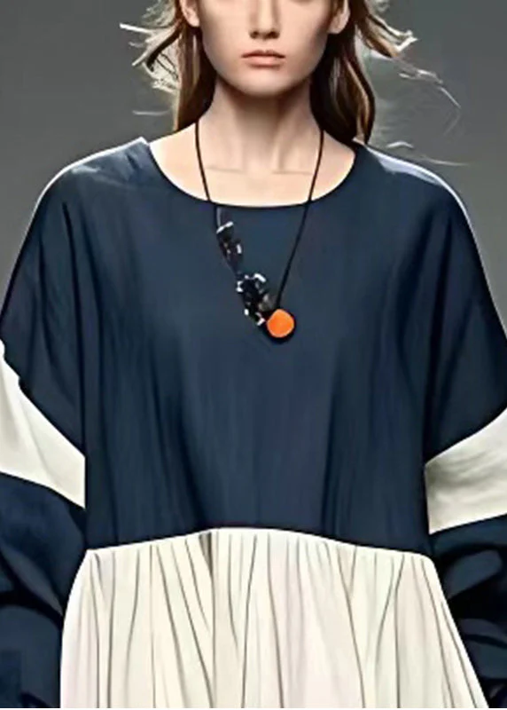 Stylish Black Oversized Patchwork Linen Robe Dresses Fall - Image 3