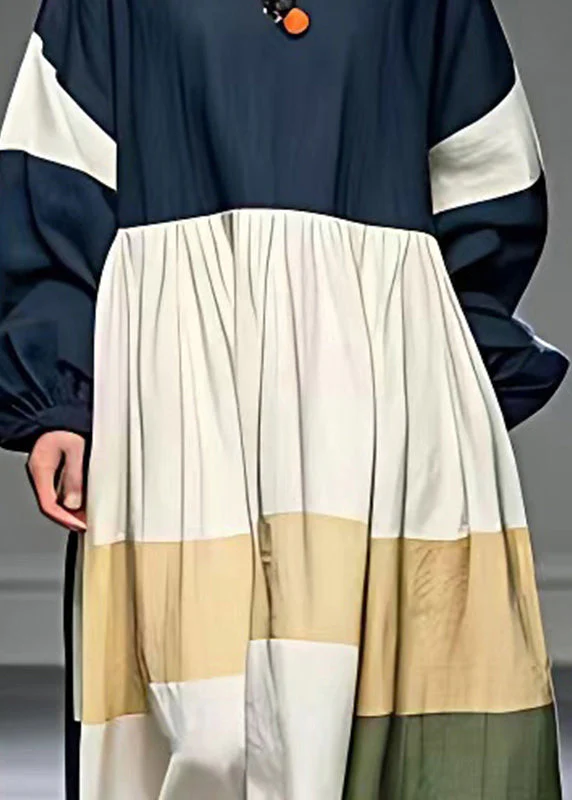 Stylish Black Oversized Patchwork Linen Robe Dresses Fall - Image 4