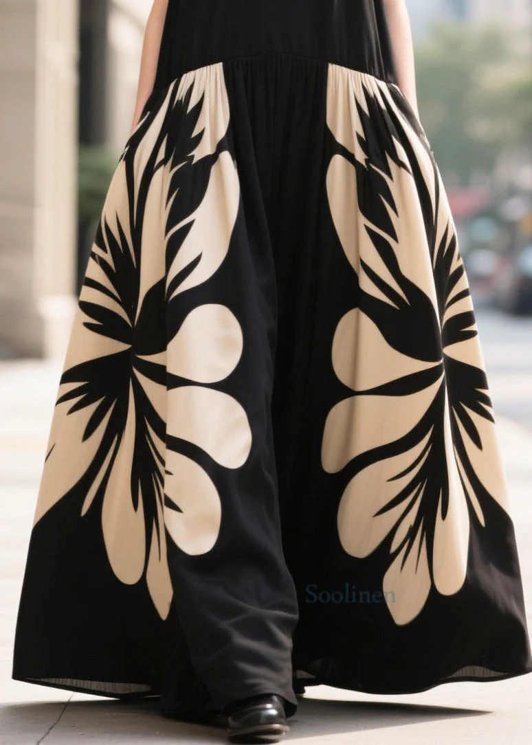 Stylish Black Oversized Print Chiffon Long Dresses Summer - Image 4