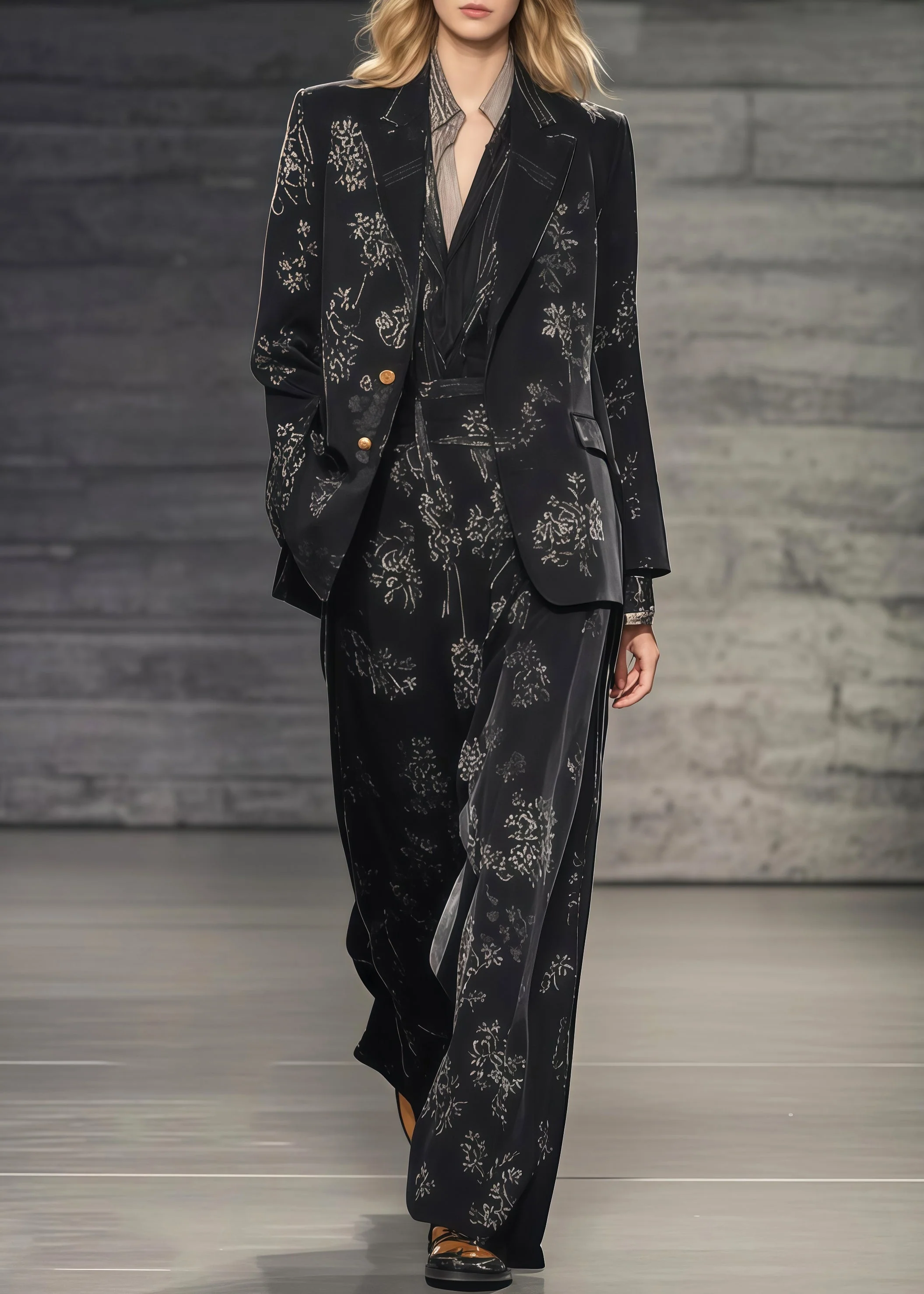 Stylish Black Oversized Print Spandex Two-Piece Set Spring - Image 3
