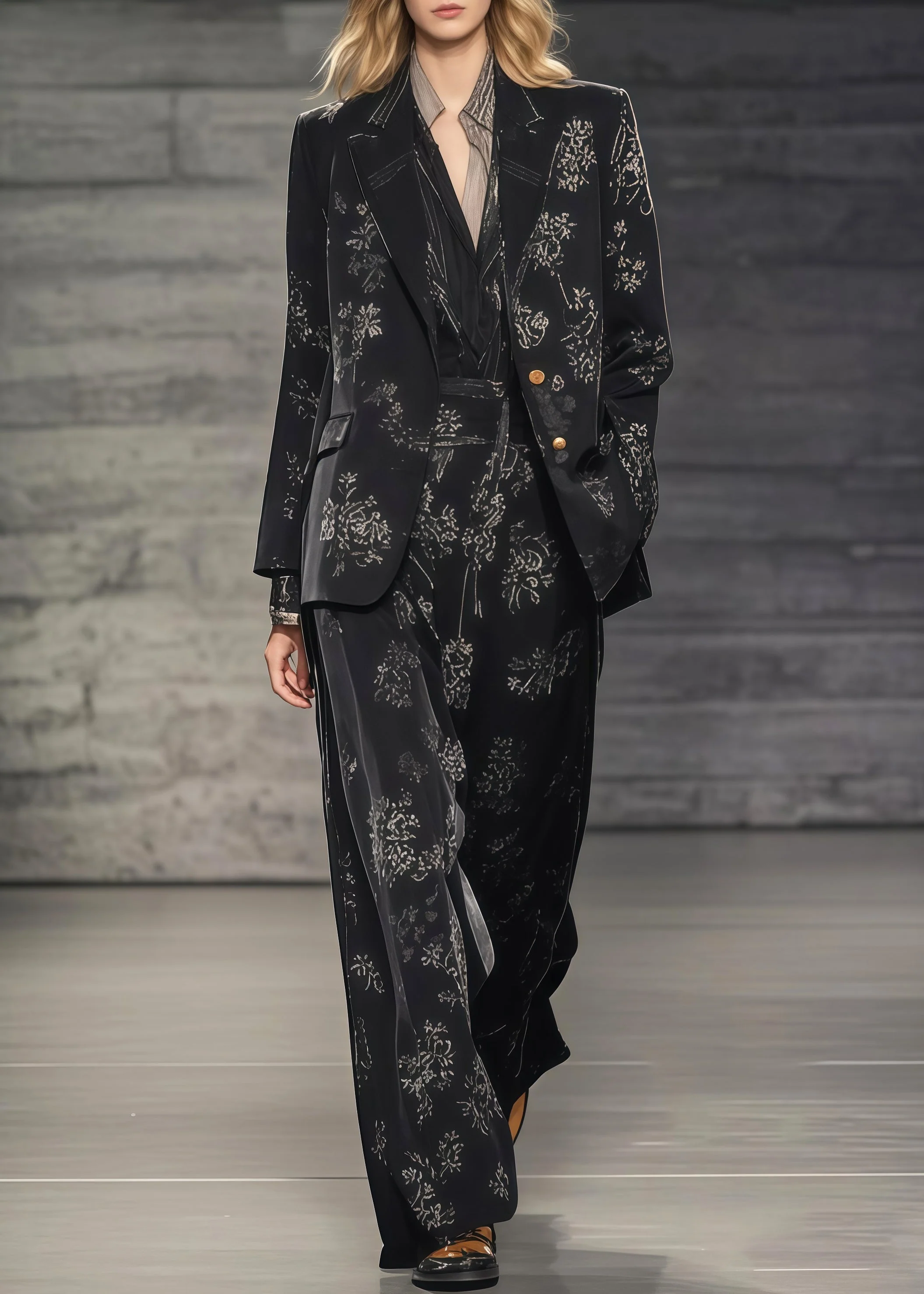 Stylish Black Oversized Print Spandex Two-Piece Set Spring - Image 5