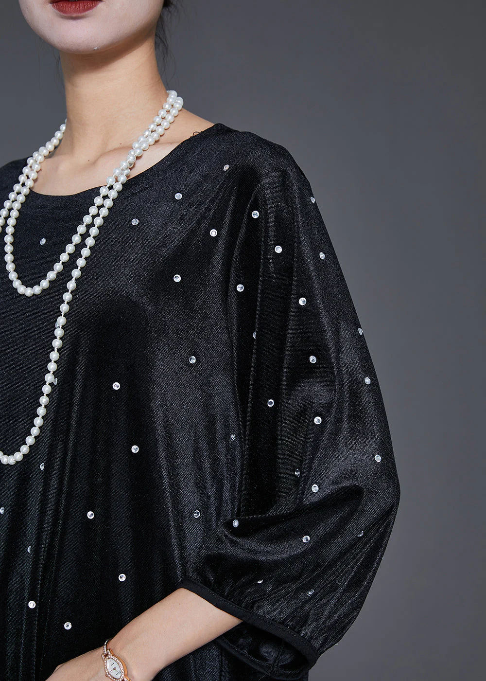 Stylish Black Oversized Zircon Silk Velour Dress Bracelet Sleeve - Image 5