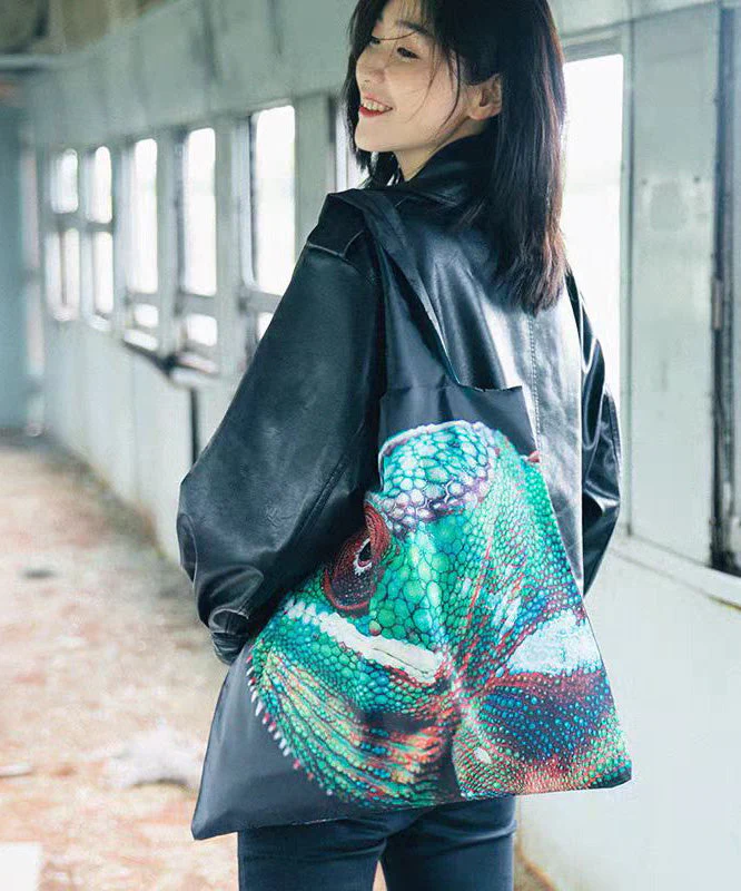 Stylish Black Print Large Capacity Nylon Shopping Bag - Image 2