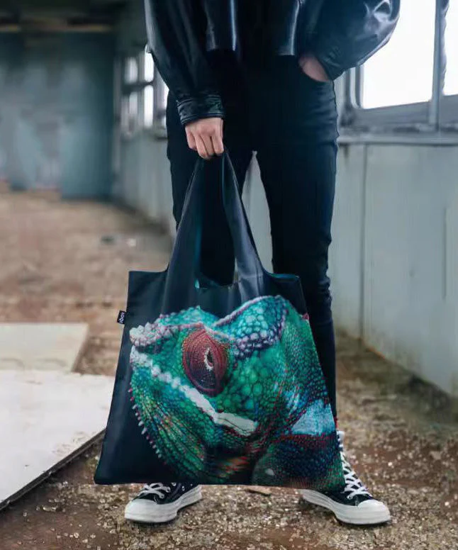 Stylish Black Print Large Capacity Nylon Shopping Bag - Image 3