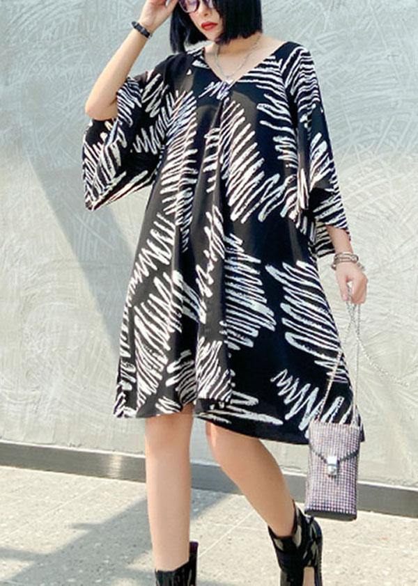 Stylish Black Print V Neck Summer Vacation Dress - Image 2