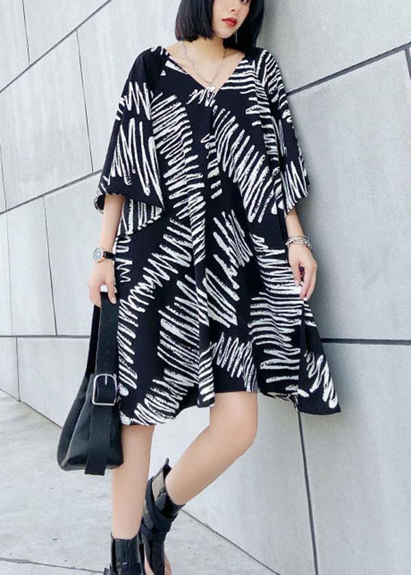 Stylish Black Print V Neck Summer Vacation Dress - Image 3