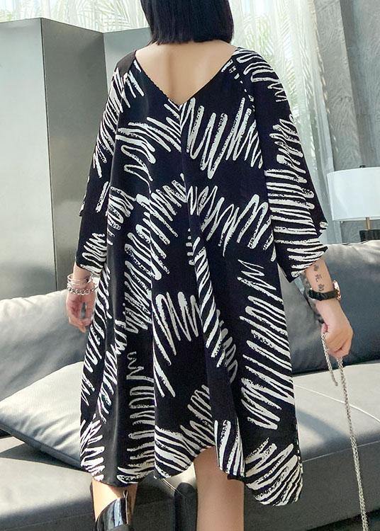 Stylish Black Print V Neck Summer Vacation Dress - Image 4