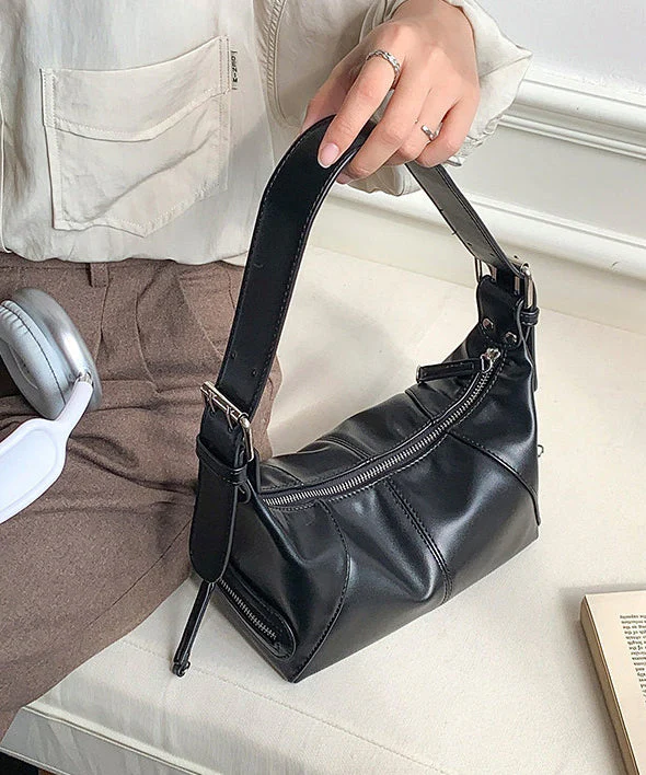 Stylish Black Solid Durable Faux Leather Shoulder Bags - Image 5