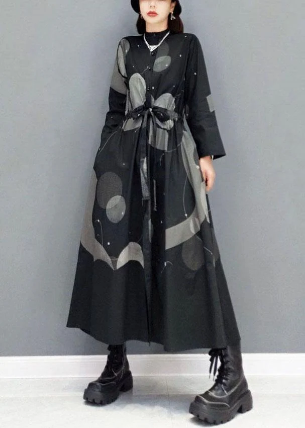 Stylish Black Stand Button Dresses Fall Long Sleeve - Image 2