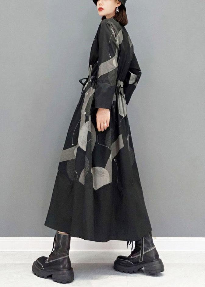 Stylish Black Stand Button Dresses Fall Long Sleeve - Image 3