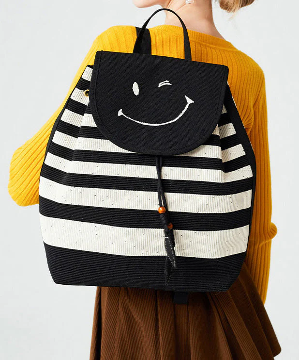 Stylish Black Striped Large Capacity Cotton Backpack Bag