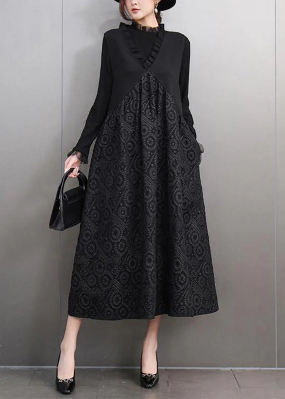 Stylish Black V Neck Print T Shirts And Long Dress Two Pieces Set Spring