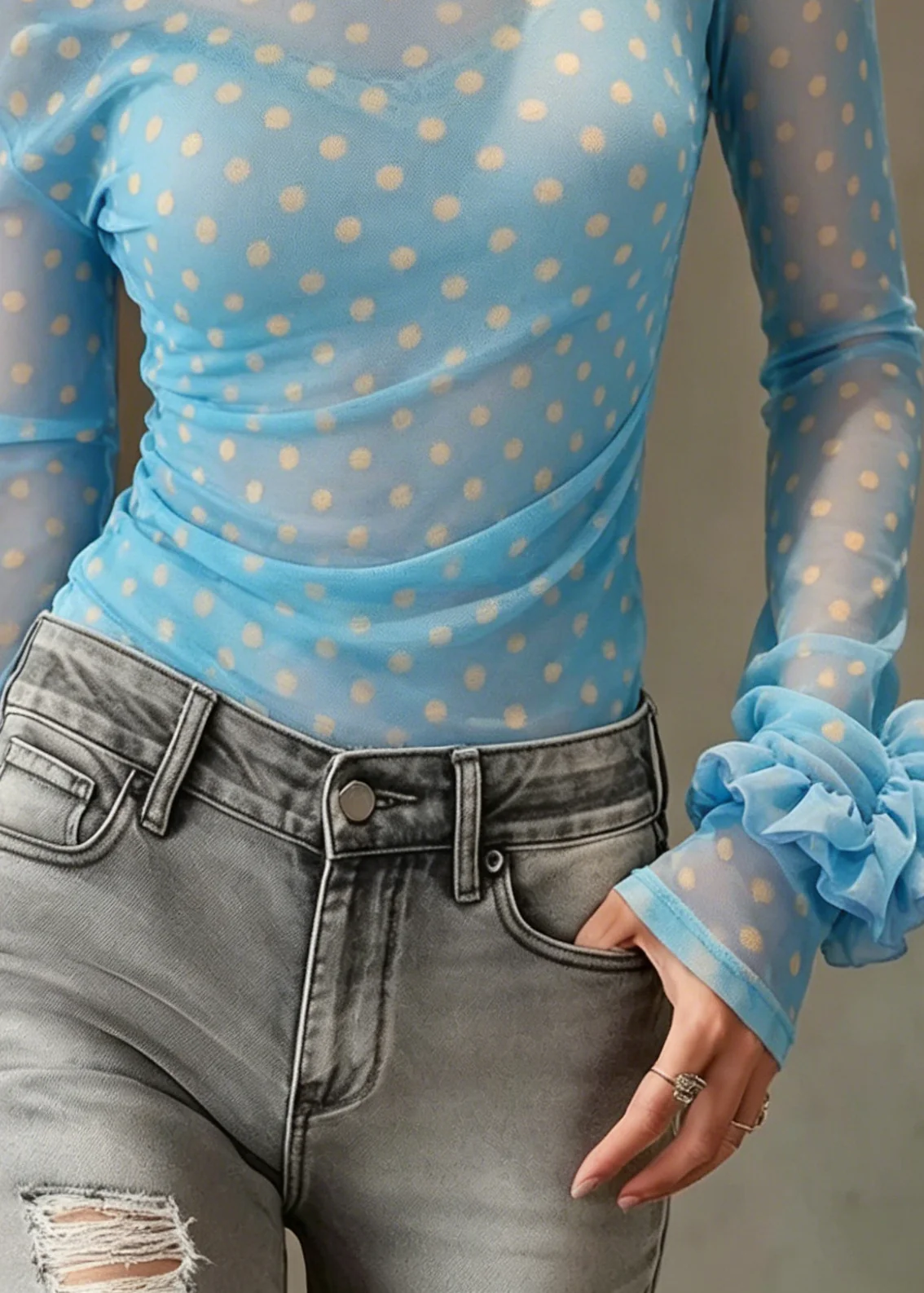 Stylish Blue Cold Shoulder Print Tank Tops Summer - Image 4