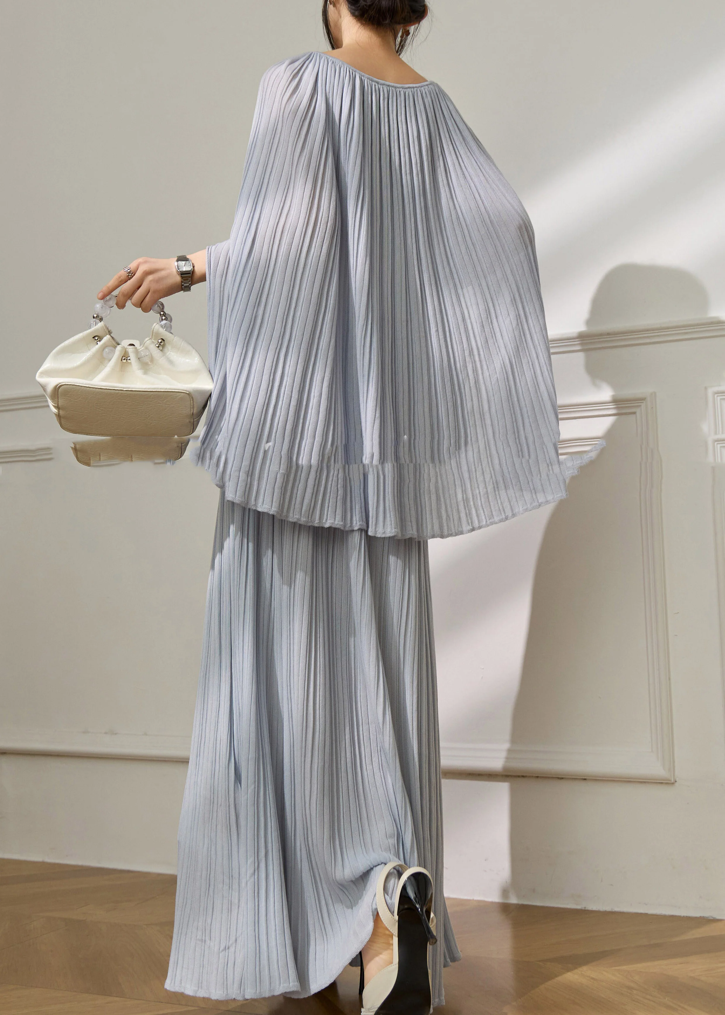 Stylish Blue O-Neck Tie Lace Top And Maxi Skirts Two Piece Set Summer - Image 5