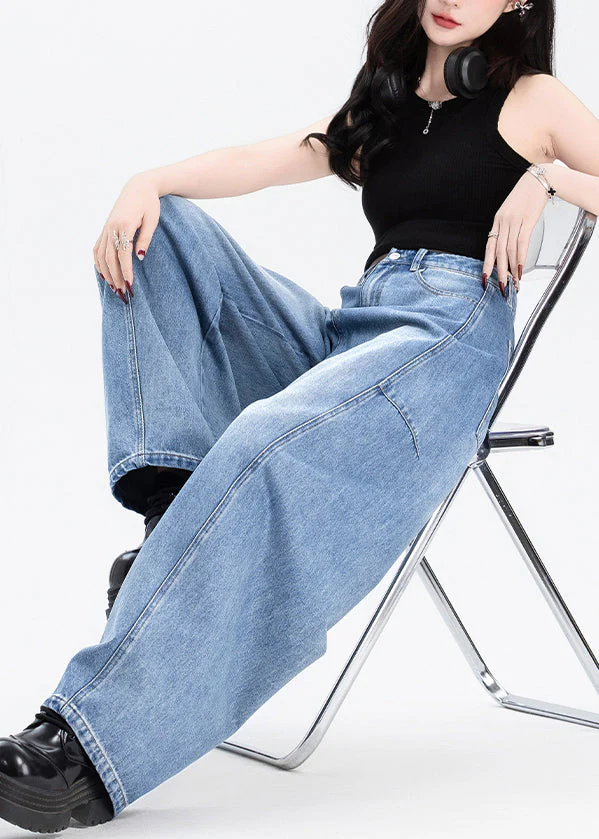 Stylish Blue Oversized Patchwork Denim Pants Spring - Image 3