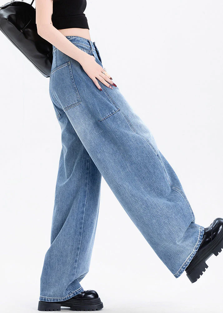 Stylish Blue Oversized Patchwork Denim Pants Spring - Image 4