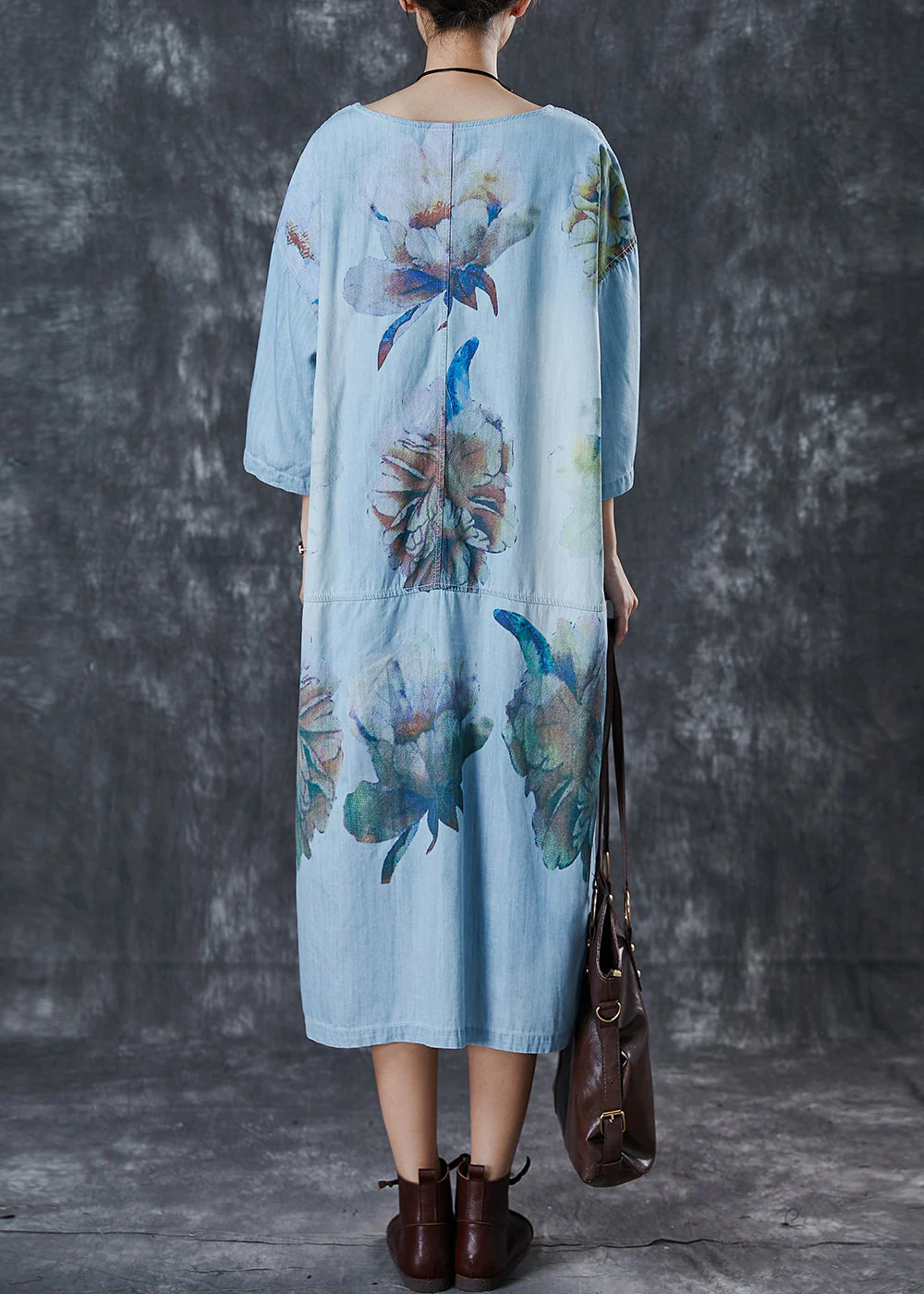 Stylish Blue Oversized Print Denim Robe Dresses Spring - Image 4