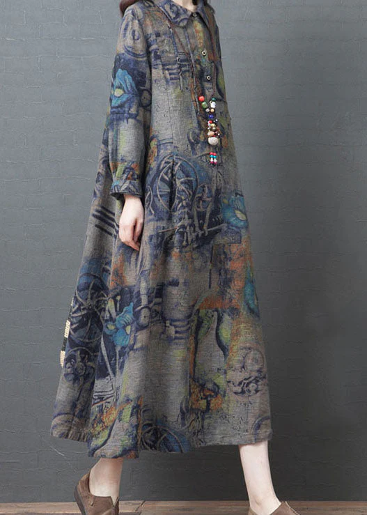 Stylish Blue Peter Pan Collar Print Dress Spring - Image 2