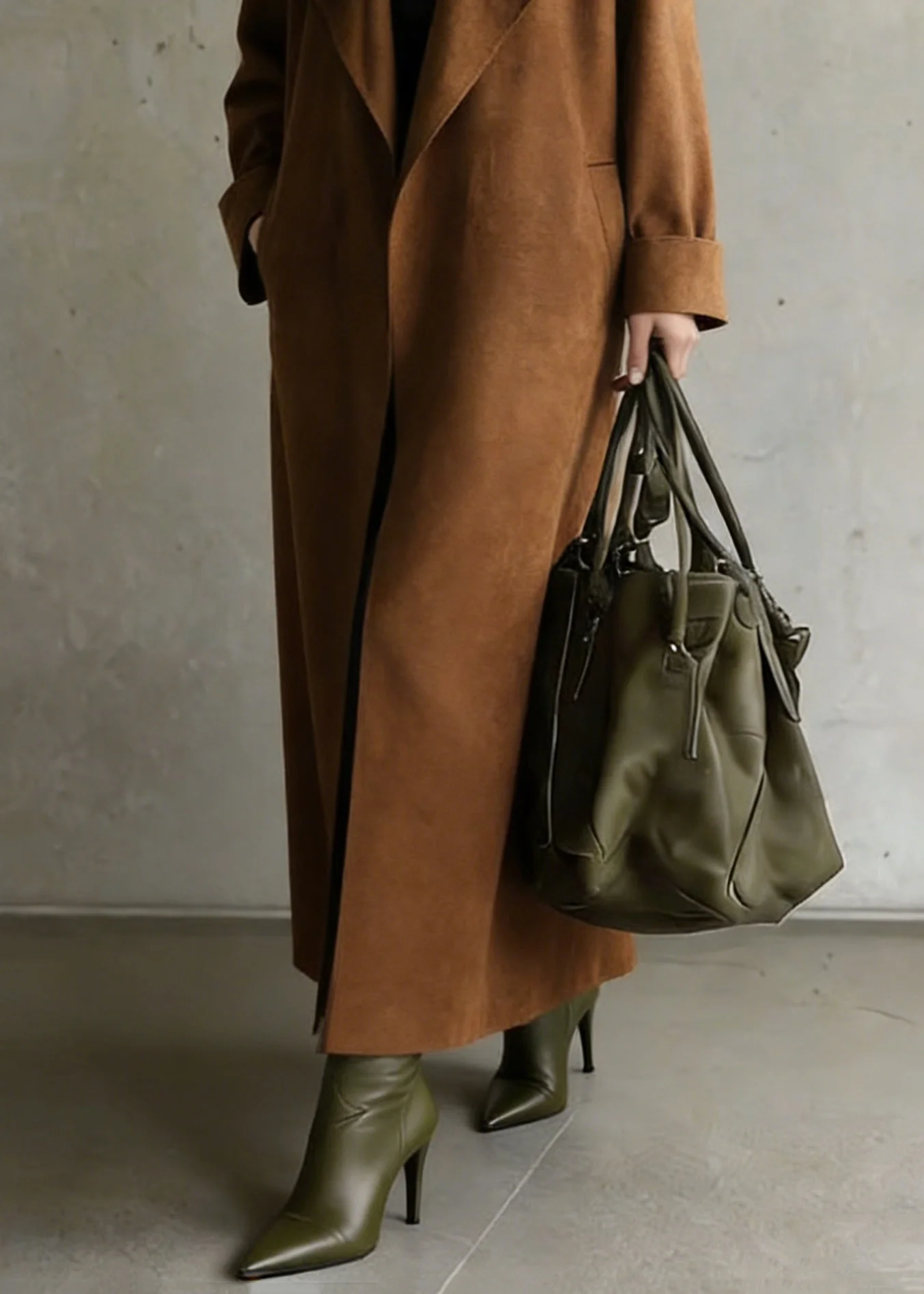 Stylish Brown Peter Pan Collar Pockets Solid Faux Suede Long Coat Spring - Image 4