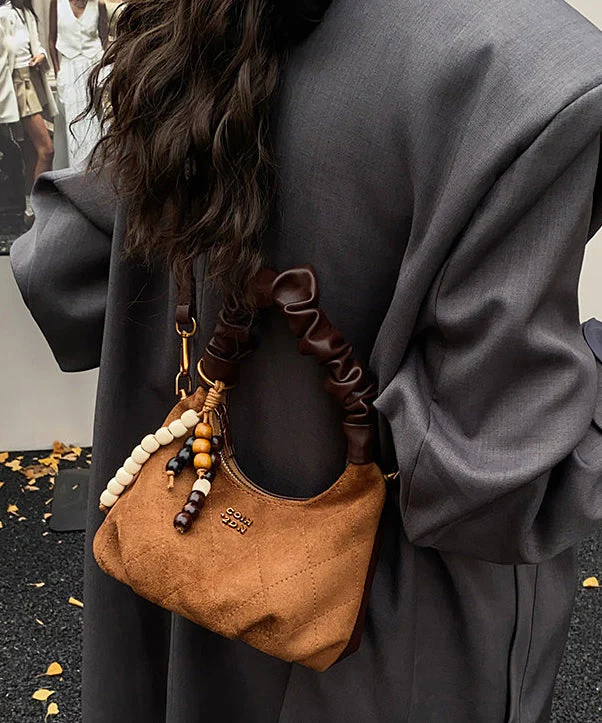 Stylish Brown Tasseled Solid Durable Faux Leather Tote Handbag - Image 5