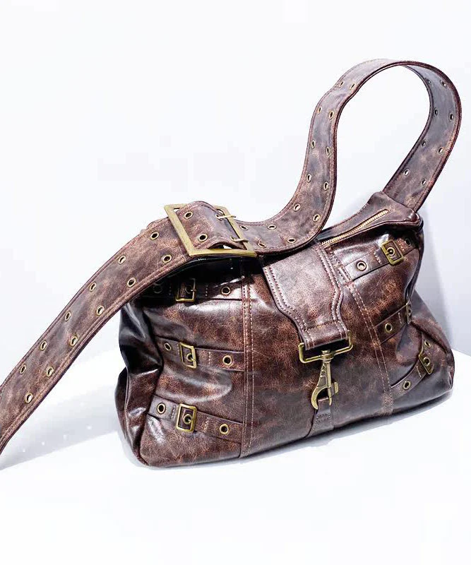Stylish Brown Tie Dye Rivet Faux Leather Messenger Bag - Image 3
