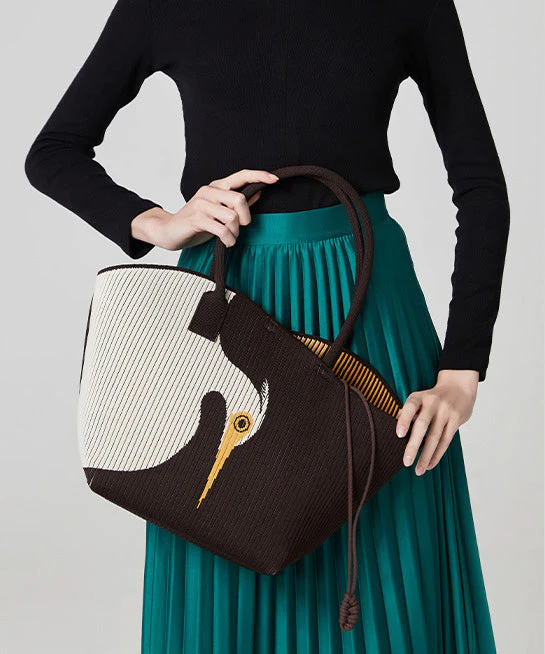 Stylish Chocolate Asymmetrical Design Jacquard Cotton Shoulder Bags - Image 3