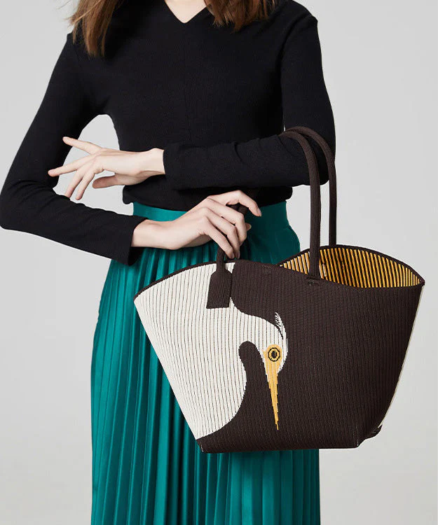 Stylish Chocolate Asymmetrical Design Jacquard Cotton Shoulder Bags - Image 4