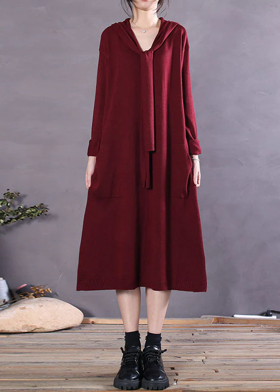 Stylish Chocolate Pockets Loose Knit Long Dresses Spring - Image 2