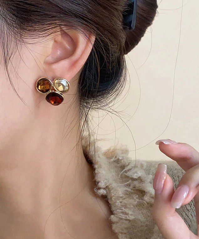 Stylish Colorblock Gem Stone Copper Stud Earrings - Image 5