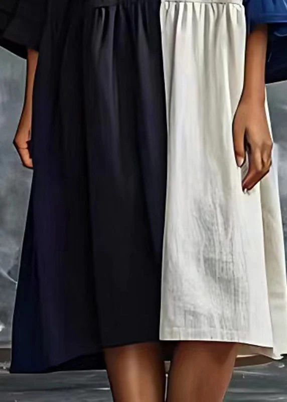 Stylish Colorblock Oversized Patchwork Cotton Dress Batwing Sleeve - Image 5