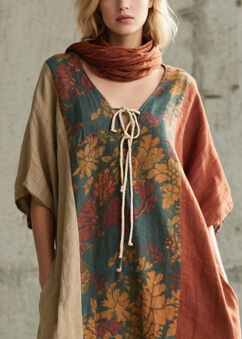 Stylish Colorblock Oversized Patchwork Cotton Straight Dress Summer - Image 2