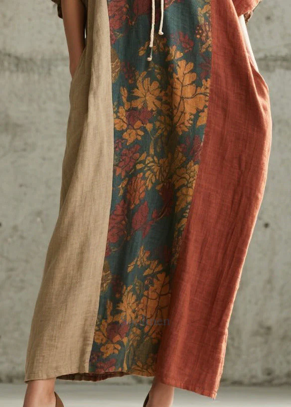 Stylish Colorblock Oversized Patchwork Cotton Straight Dress Summer - Image 4