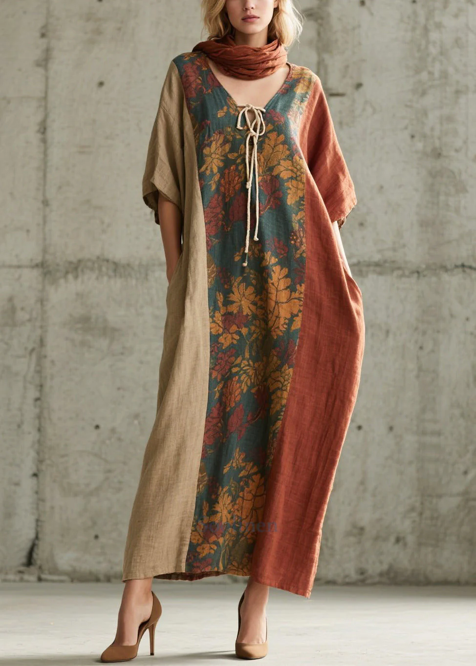 Stylish Colorblock Oversized Patchwork Cotton Straight Dress Summer - Image 5