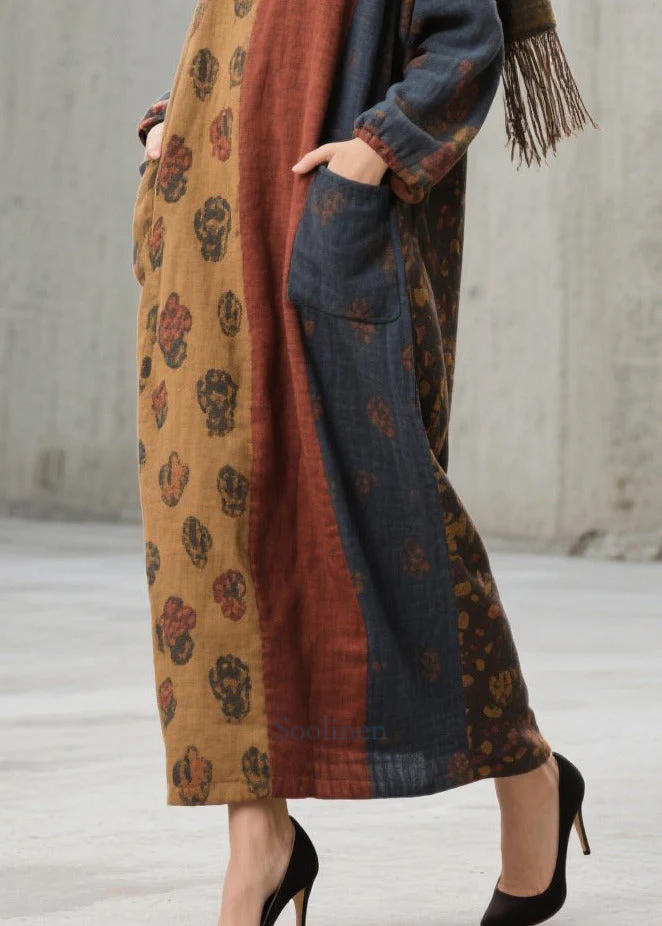Stylish Colorblock Oversized With Pockets Cotton Holiday Dress Fall - Image 4