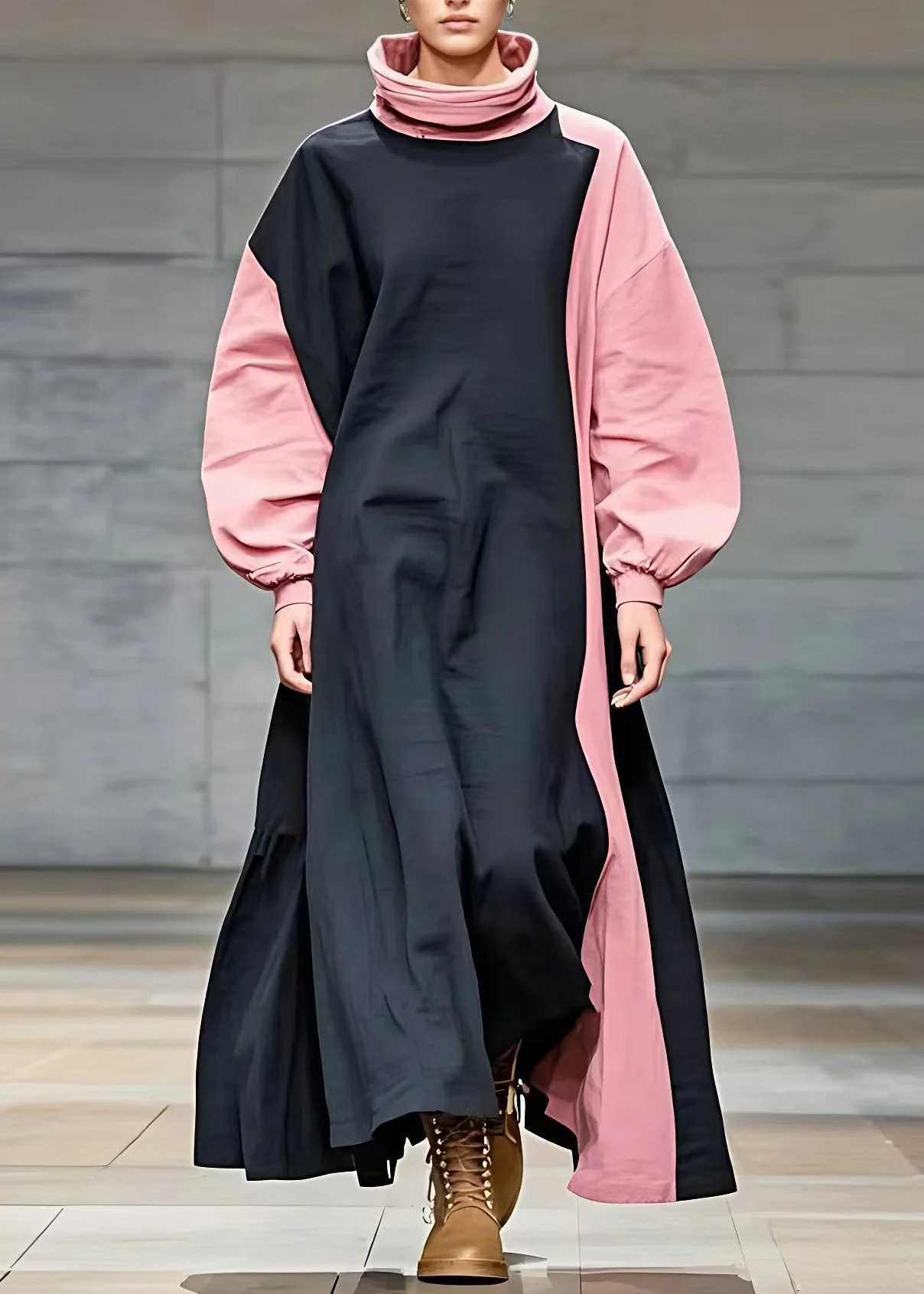 Stylish Colorblock Patchwork Ankle Dress Long Sleeve - Image 2