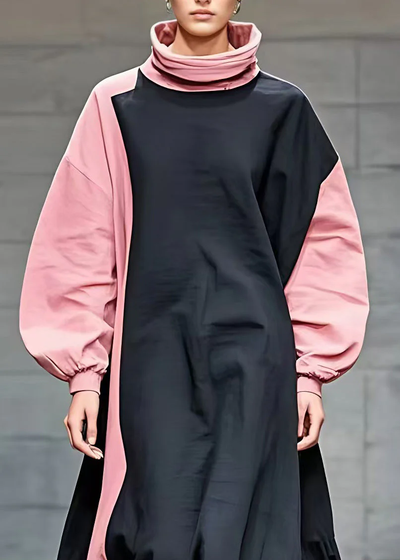 Stylish Colorblock Patchwork Ankle Dress Long Sleeve - Image 3