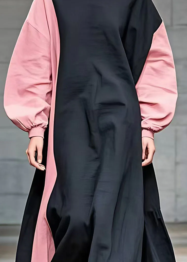 Stylish Colorblock Patchwork Ankle Dress Long Sleeve - Image 4