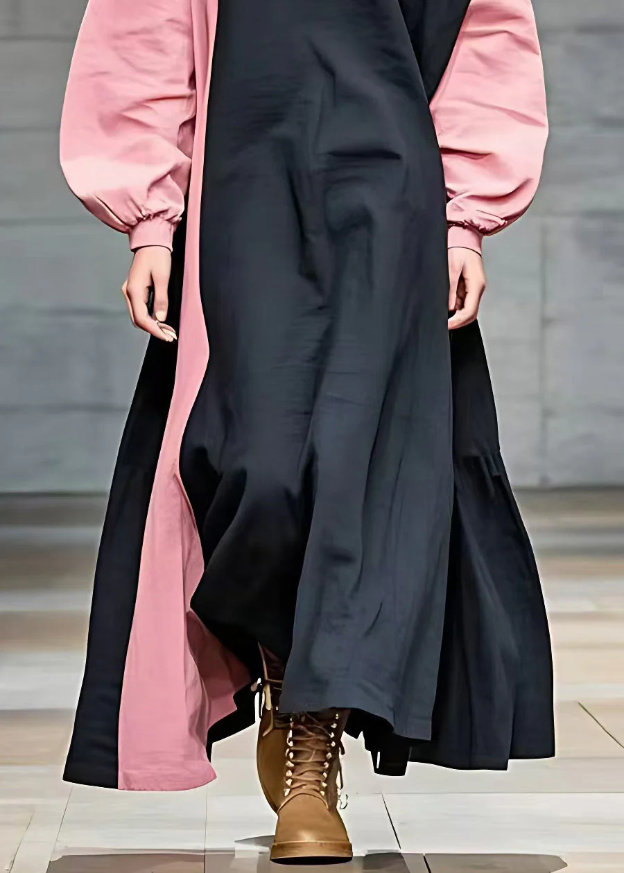 Stylish Colorblock Patchwork Ankle Dress Long Sleeve - Image 5