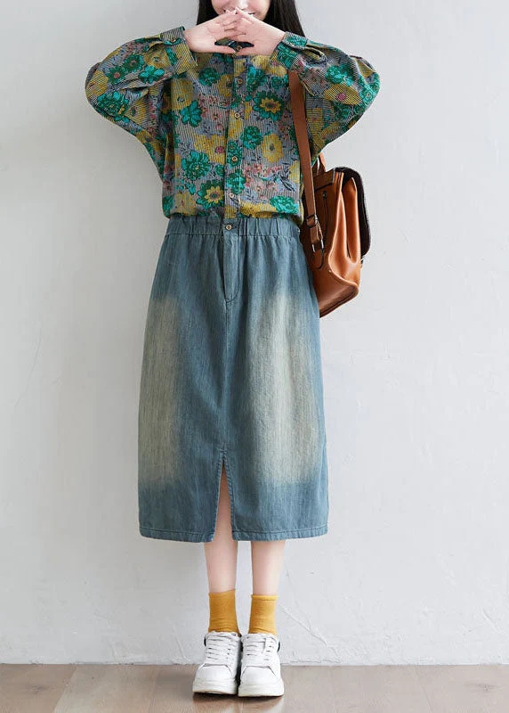 Stylish Colorblock Peter Pan Collar Patchwork Print Denim Dress Spring - Image 2