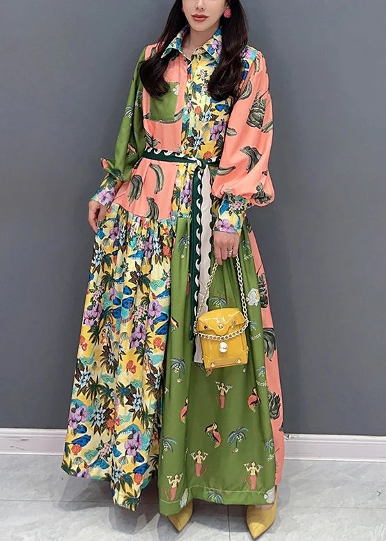 Stylish Colorblock Peter Pan Collar Print Cotton Shirts Dress Spring - Image 4