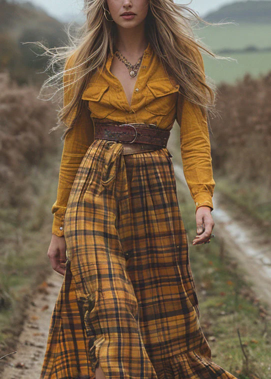 Stylish Colorblock Plaid Side Open Cotton Dress Spring - Image 2
