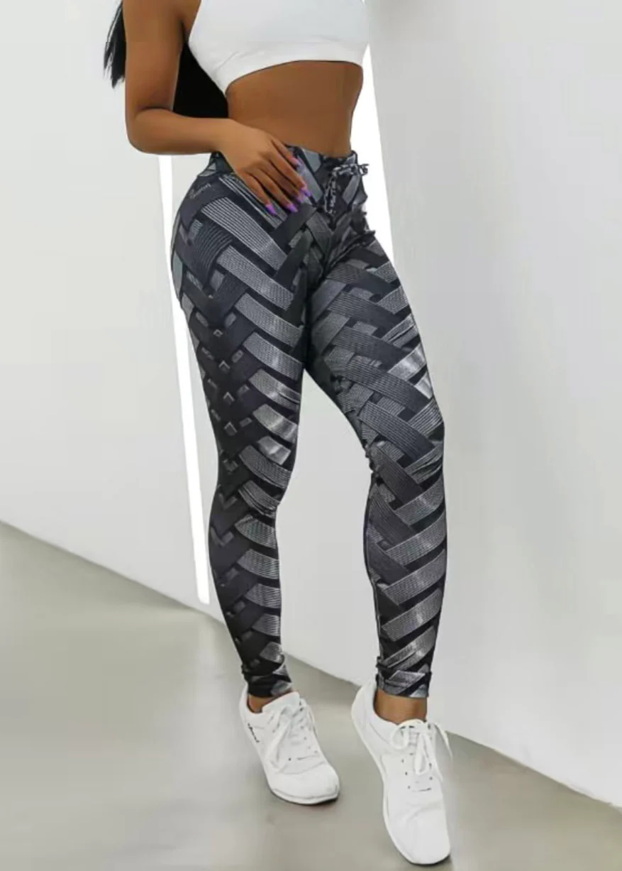 Stylish Colorblock Print Butt Scrunch Gym Shark Leggings - Image 3