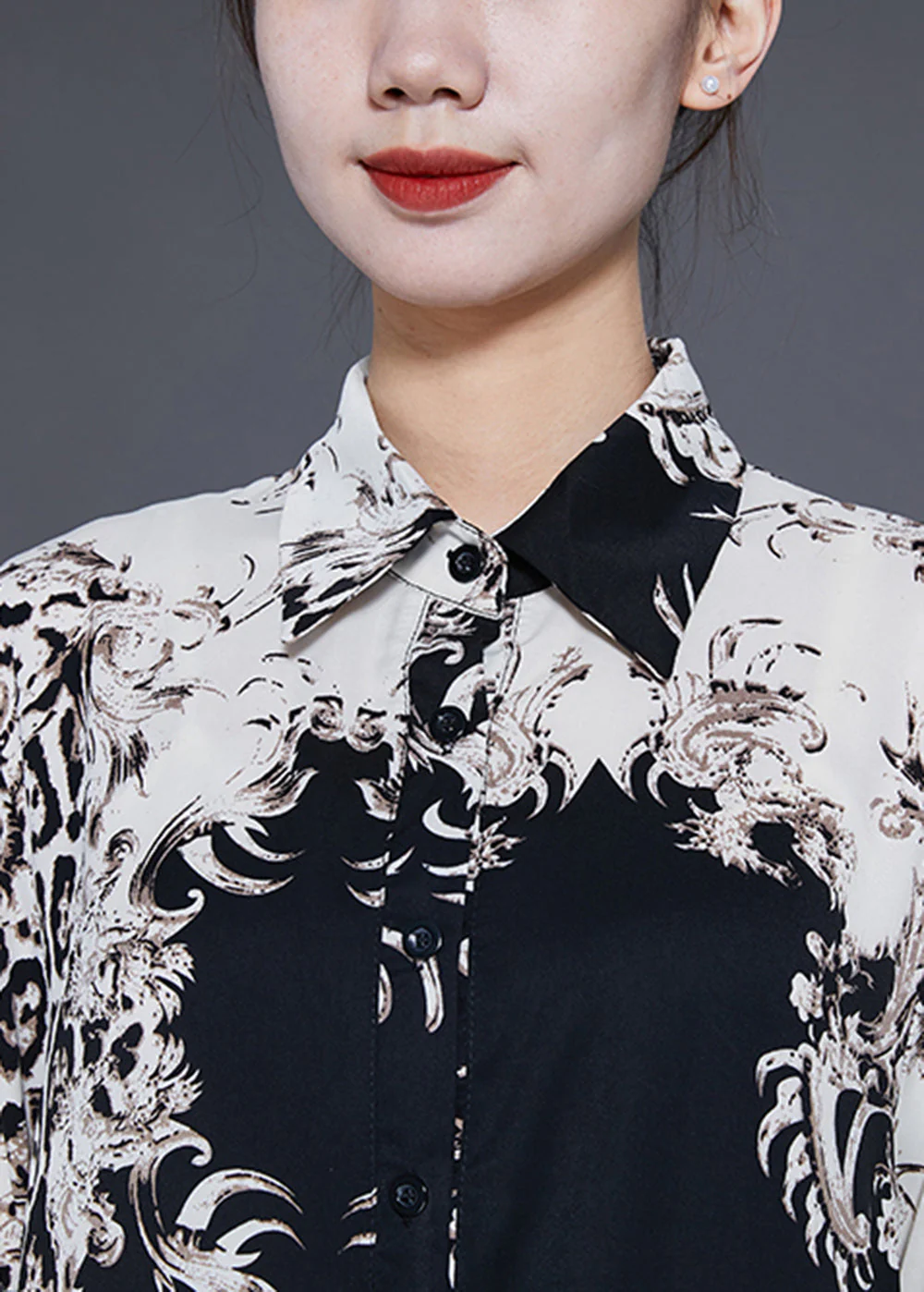 Stylish Colorblock Ruffled Oversized Print Chiffon Shirt Dress Spring - Image 5
