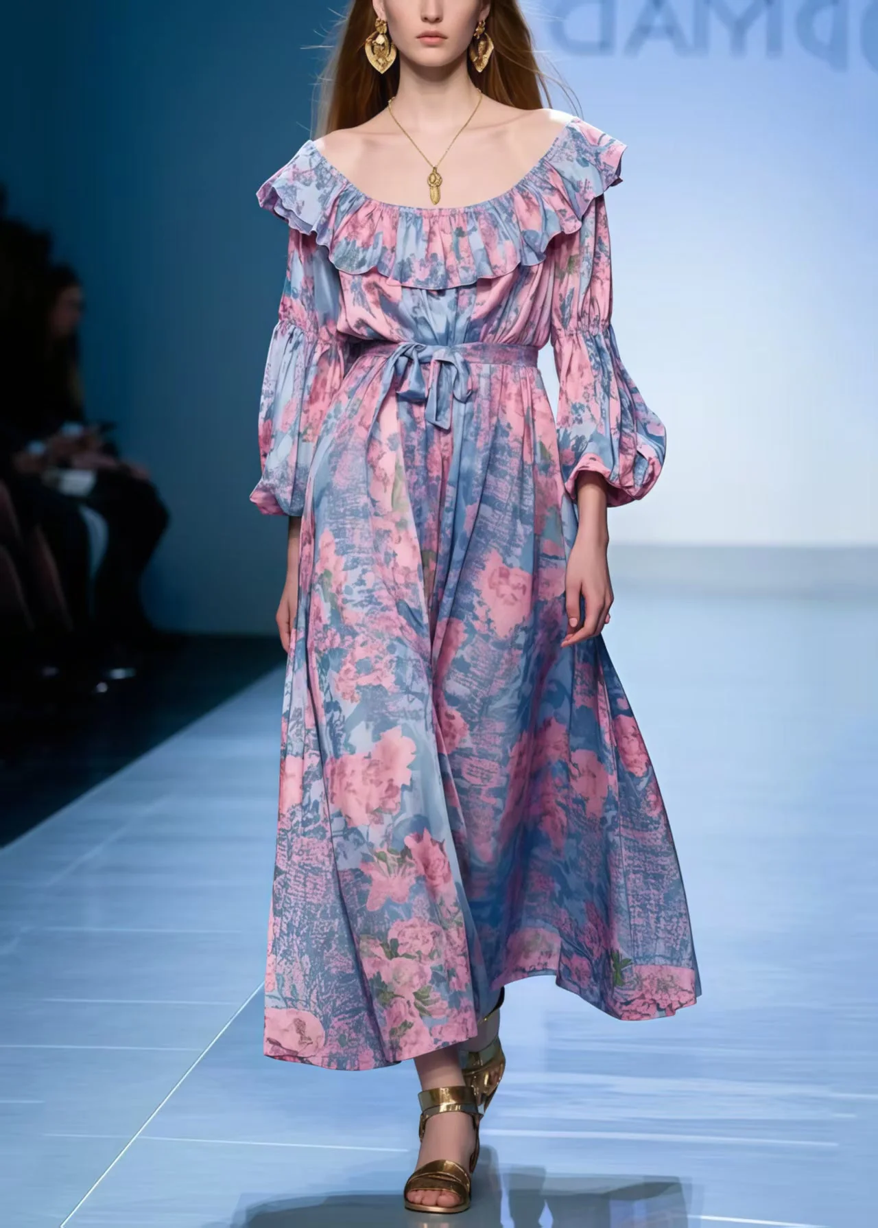 Stylish Colorblock Slash Neck Print Cotton Robe Dresses Spring - Image 3